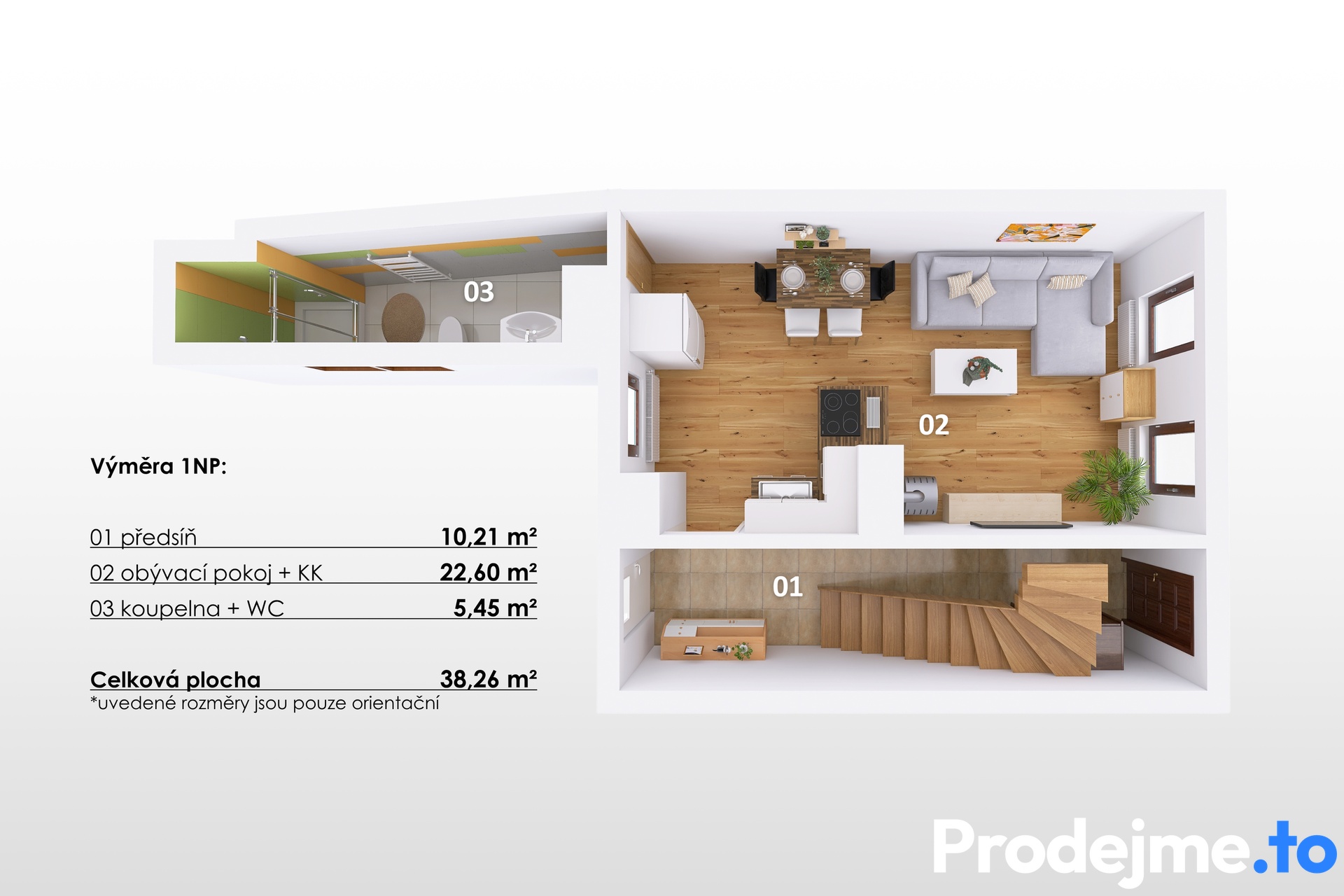 3D půdorys - 1.NP